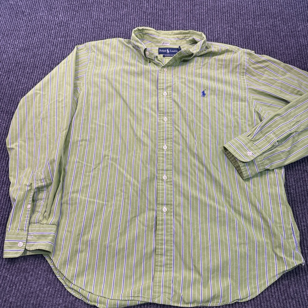 Polo Ralph Lauren Mens Button Down Shirt XL Green Striped L Sleeve Classic Fit